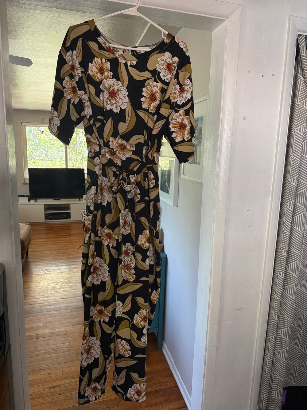 Floral Black jumpsuit with floral and Leaf Print